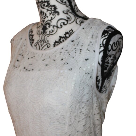 SALE Apt 9 Women’s White Lace Crochet Sleeveless Fit & Flare Midi Dress L EUC - Picture 7 of 10